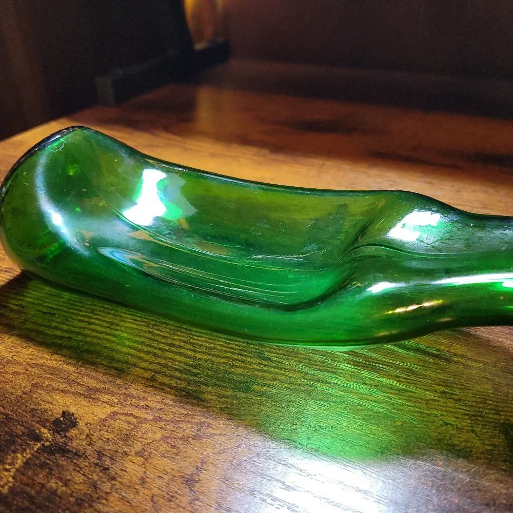 Green Blown Glass Spoon Rest Handmade